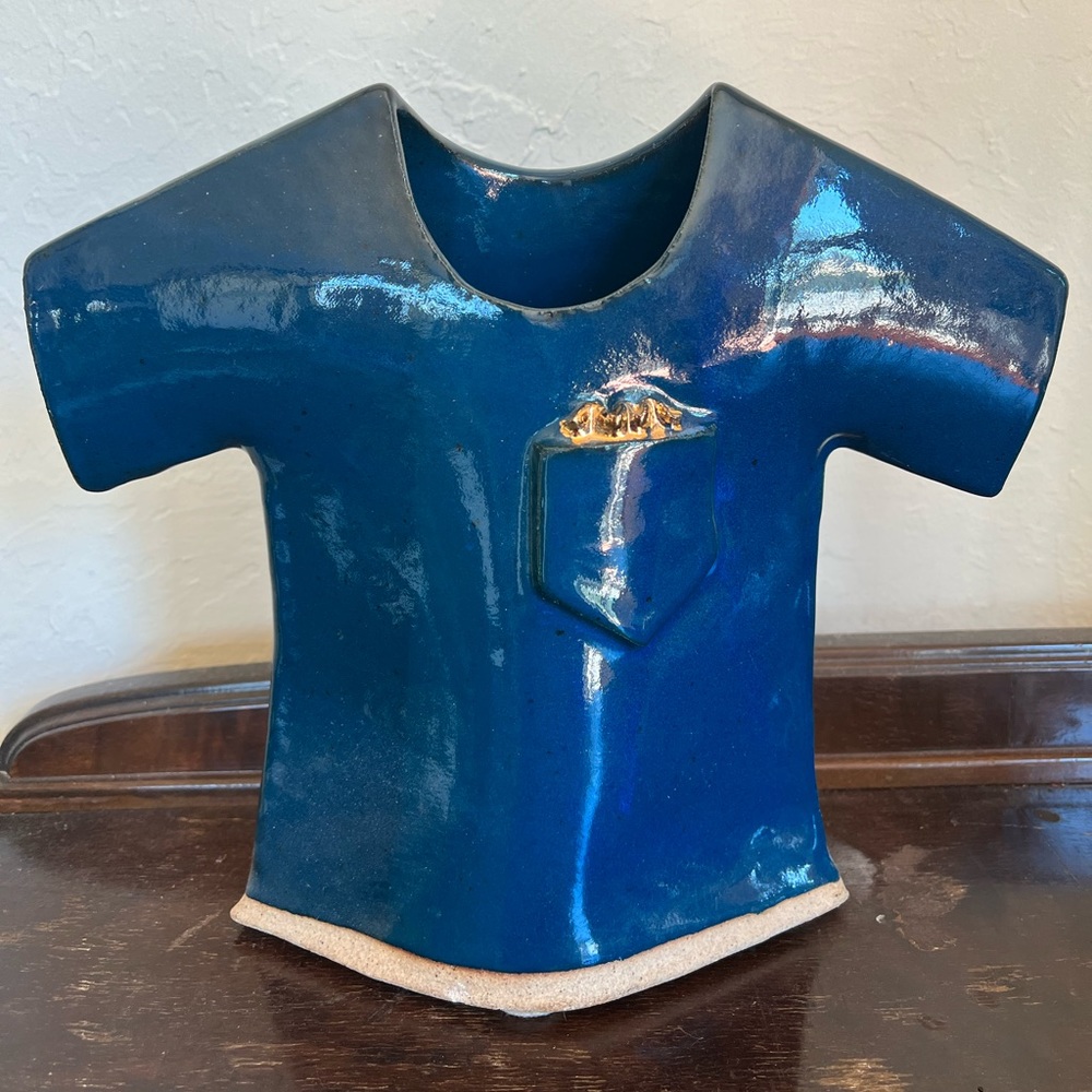 Unique Blue Signed T-shirt Vase